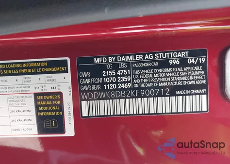 2019 Mercedes-Benz C 300 from USA, damaged, VIN WDDWK8DB2KF900712